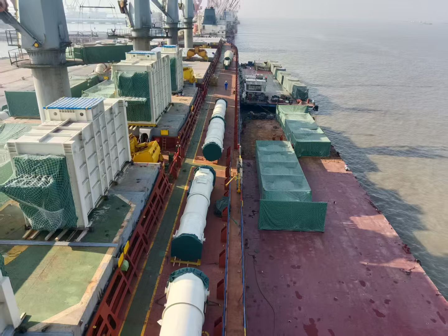 Heavy project cargo secured on the deck of a vessel for an Indonesia-bound shipment
