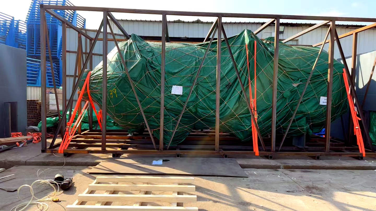 Breakbulk cargo secured in a steel support frame